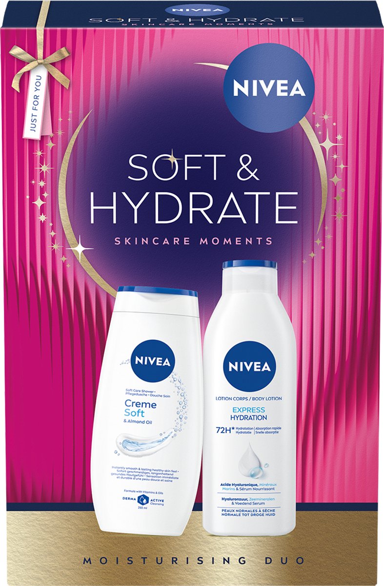 NIVEA Soft & Hydrate geschenkset voor vrouwen - Giftset - Sint Cadeau - Kerst Cadeau - Cadeauset met Douchegel & Body Lotion