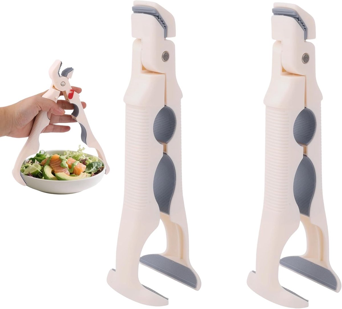 2st 3-in-1 Hete Platen Grippers, Hoogwaardige Antislip Anti-Verbrandingsklemmen voor in de Keuken Hittebestendige Keukentang voor Kommen- en Bordenheffers en Blikopeners (Wit)