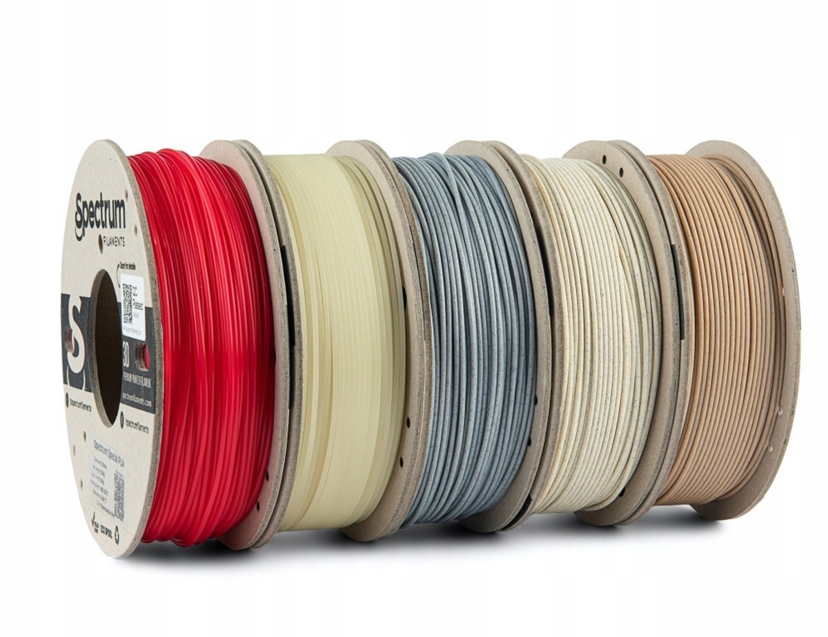 Spectrum PLA special mix 5x0,25 kg (Stone Age Light/Dark, Thermoactive Rood, Glow-in-the-dark Groen, WOOD Oak) Filament