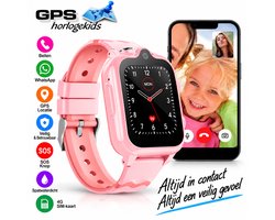 GPSHorlogeKids© - GPS horloge kind - smartwatch kinderen - WhatsApp - 4G videobellen - spatwaterdicht - SOS alarm - Dual Camera - gezichtsherkenning - incl. SIM - DUO Roze