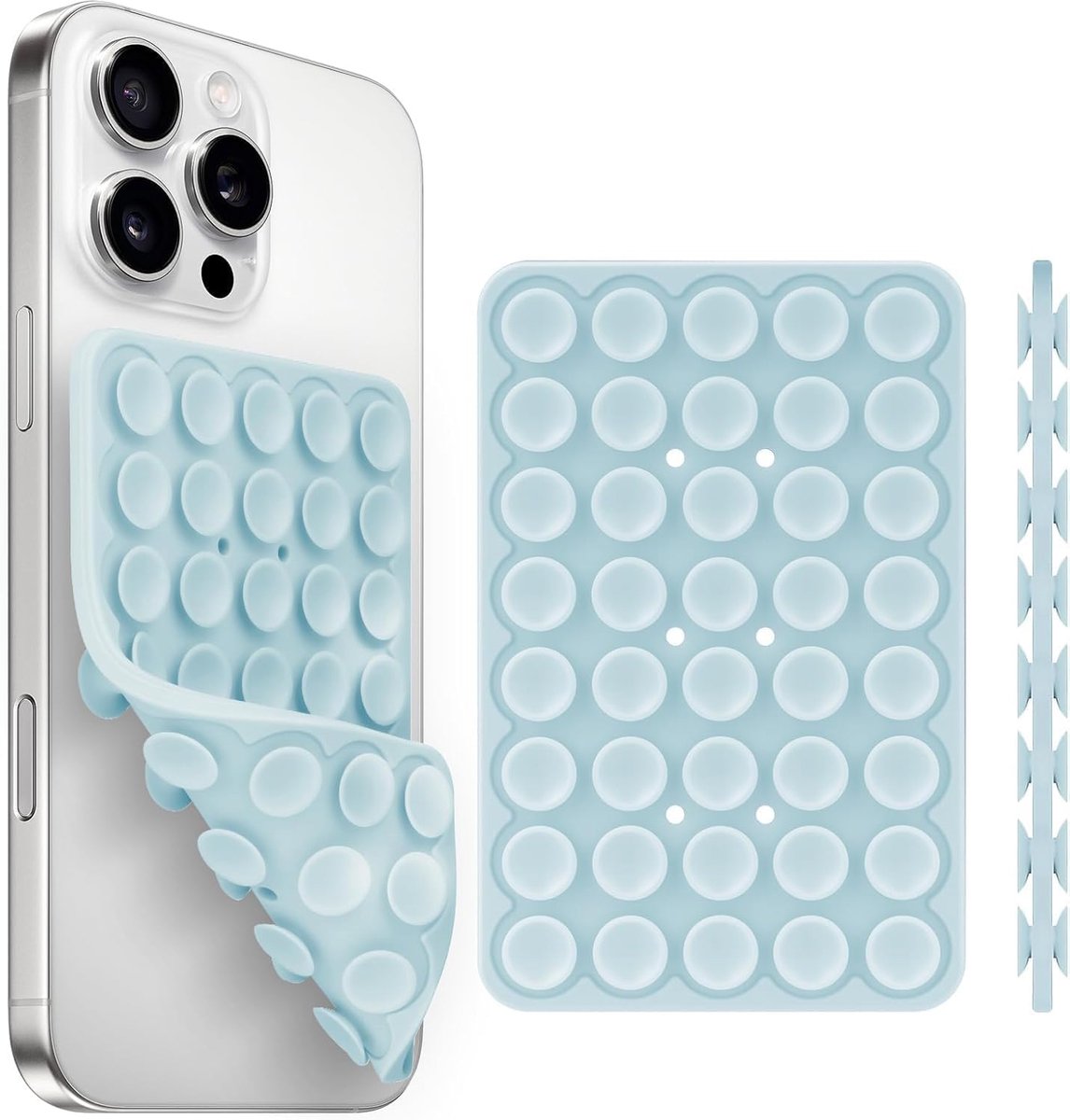 zuignap-telefoonhouder, dubbelzijdige siliconen telefoonstandaard, voor iPhone en Android voor selfies en video's (babyblauw)