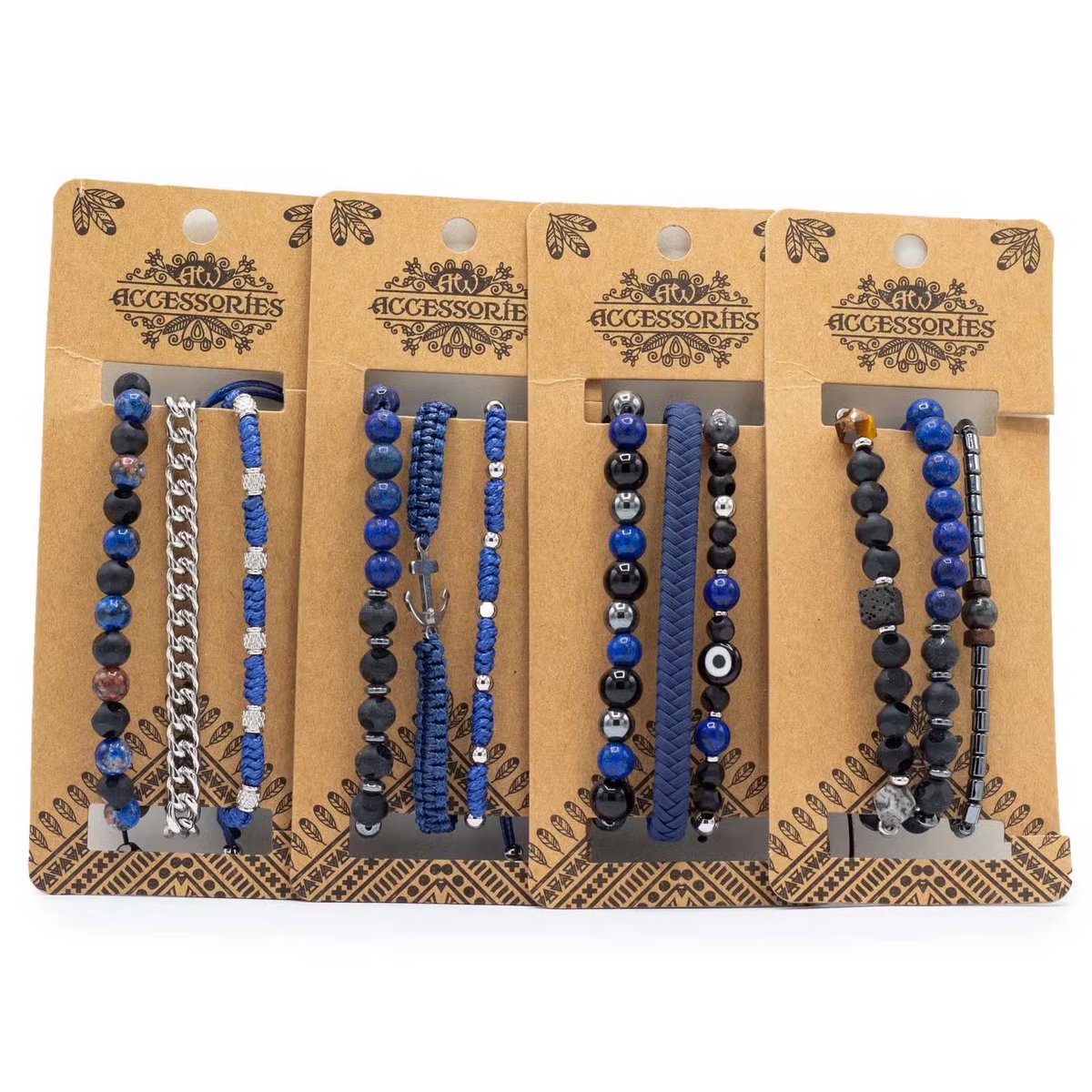 4x Mannen Premium Armbandensets - Med Set Blauw