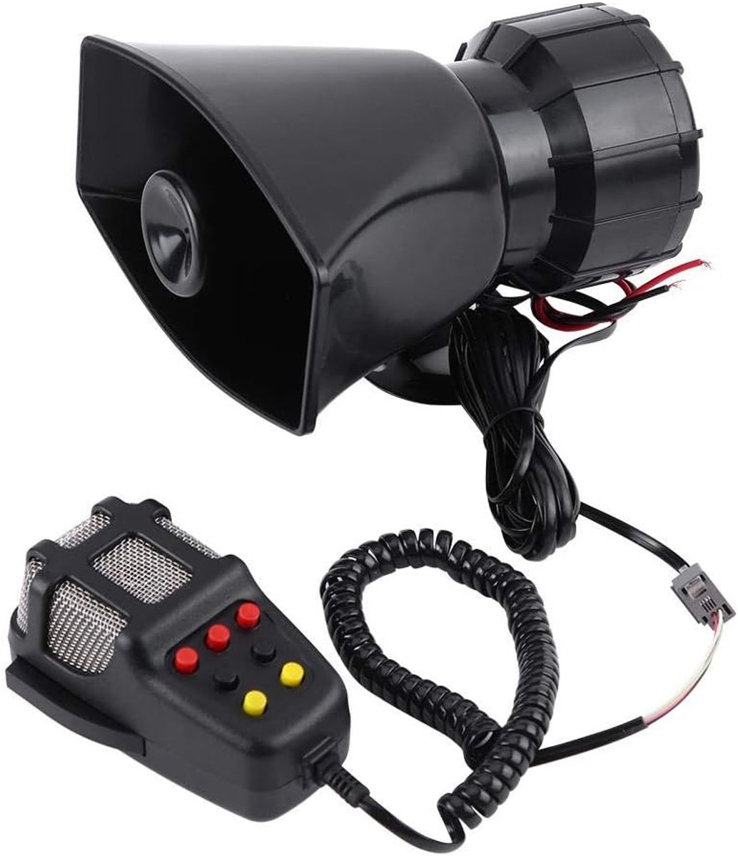 Dailygoods - Autosirene - Luide Claxon - Universele Luidspreker - 7 Geluiden - Noodgeluidsversterker - Geschikt voor Auto en Motorfiets - Compact Desi