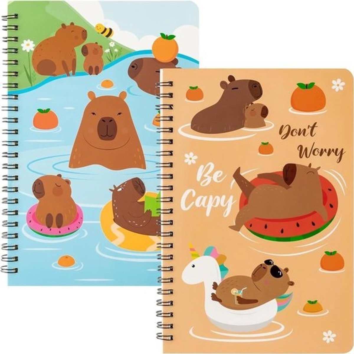 Dailygoods - Capybara-notitieboek - A5 spiraalnotitieboek - Waterdicht en schattig - 2 verpakkingen - Dagboek voor creatieve geest - Kleine cadeaus vo