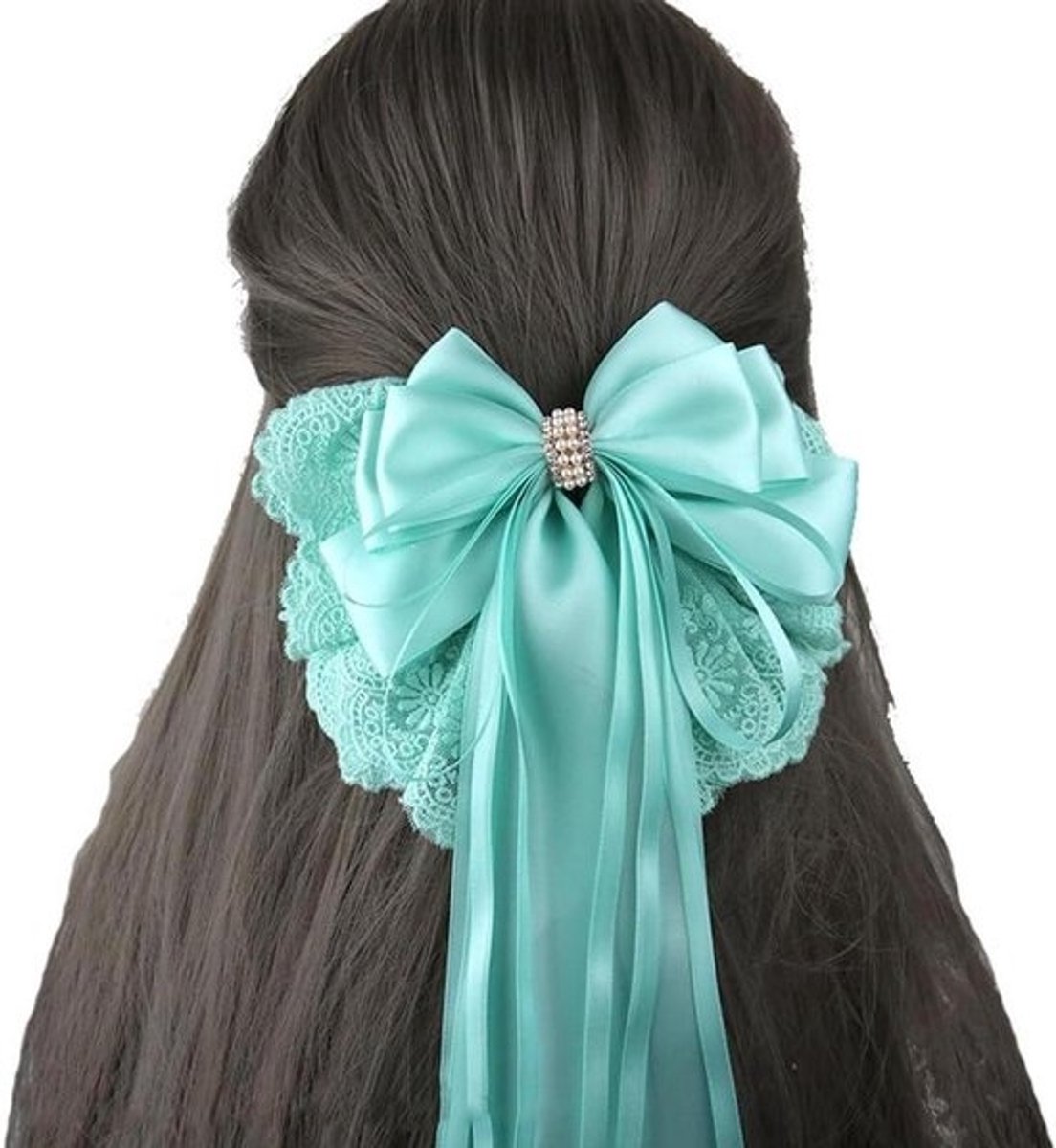 Haarspeld met Strik - Haarclip Strik - Haar Stylen - Geborduurde Kant - 40 cm - Groen