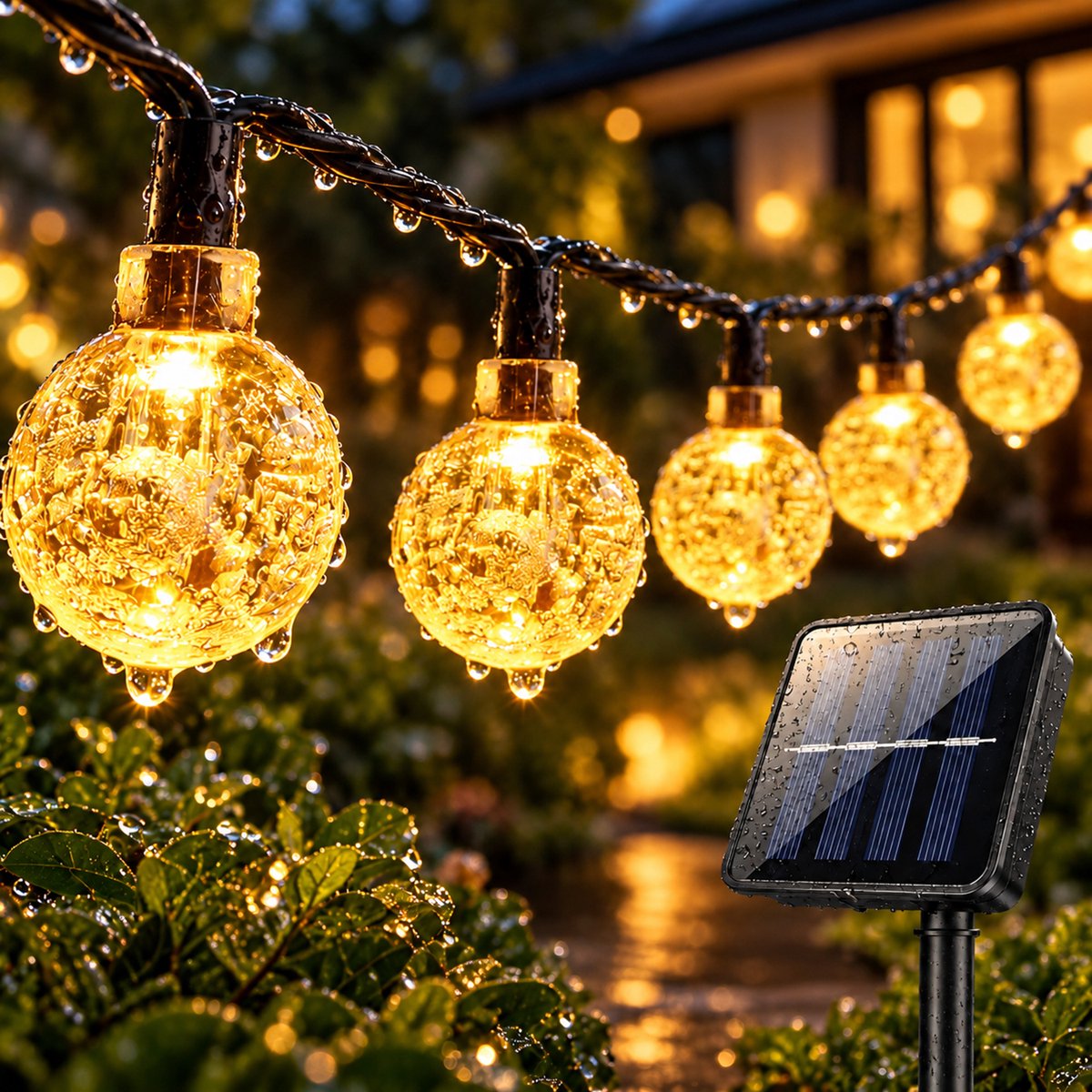 Lapamax Solar Lichtsnoer met Kristallen Bolletjes - 5 m 20 LEDs Warm Wit - Zonne-energie met 2 Lichtstanden en Automatische Schemerfunctie - Fairy Lights voor Tuin, Balkon en Terras