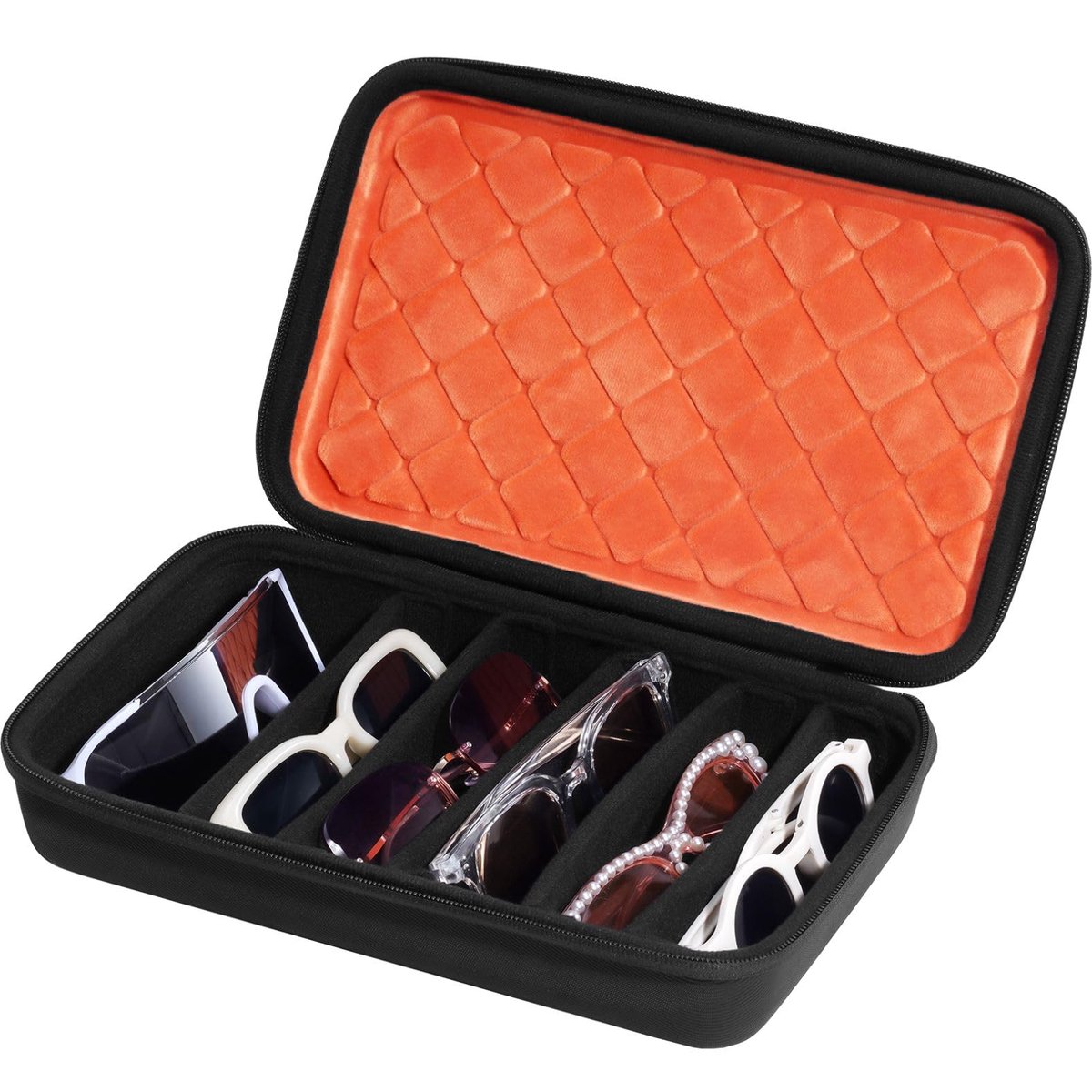 Brillenetui - Voor 7 brillen - Opbergtas voor brillen en zonnebrillen - Oranje-zwart