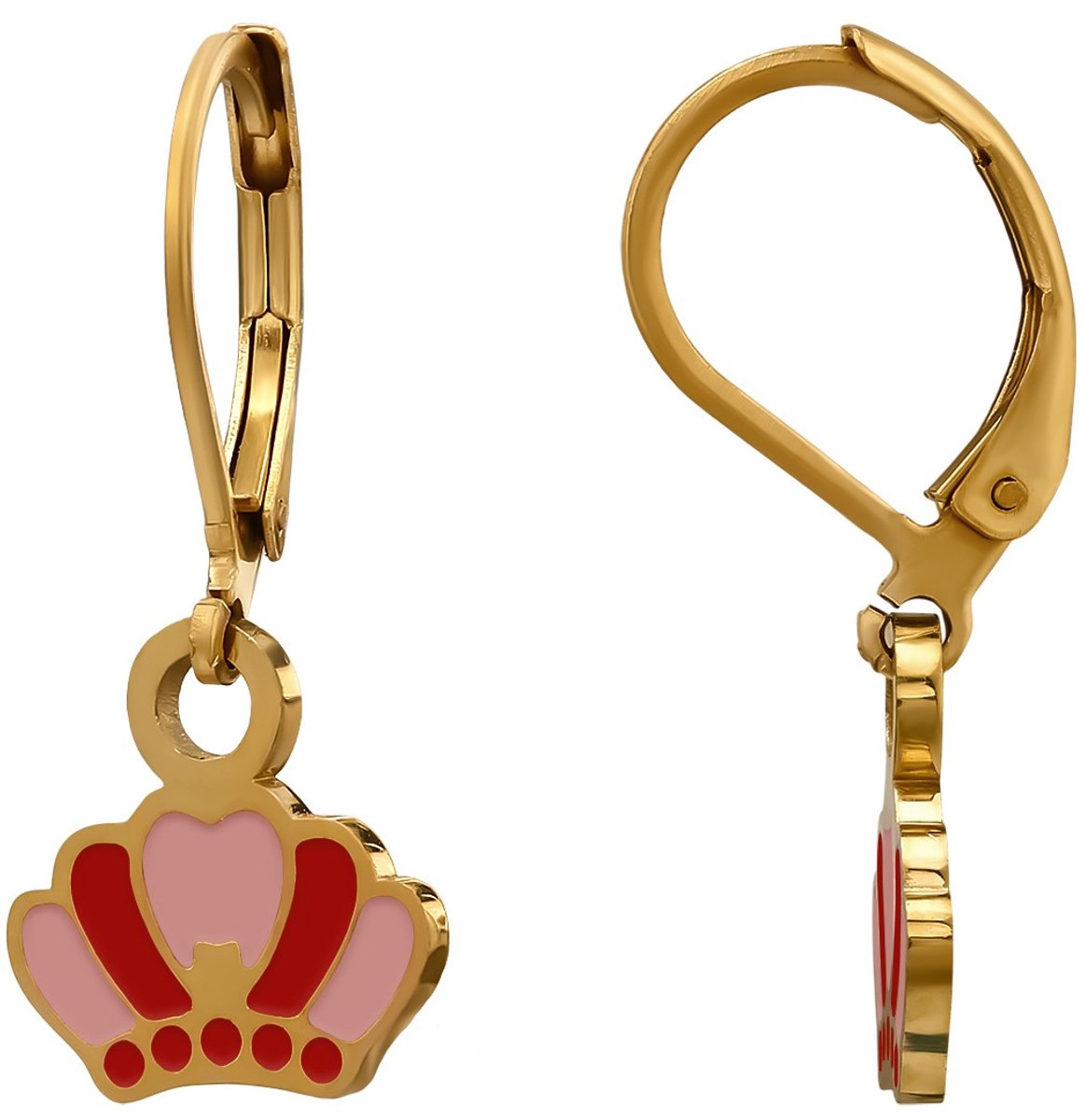 Joy|S - Kroon bedel oorbellen - Brisure sluiting - Chirurgisch staal - roze rood - ip/pvd gold plated - kroontje met leverback - kinderoorbellen