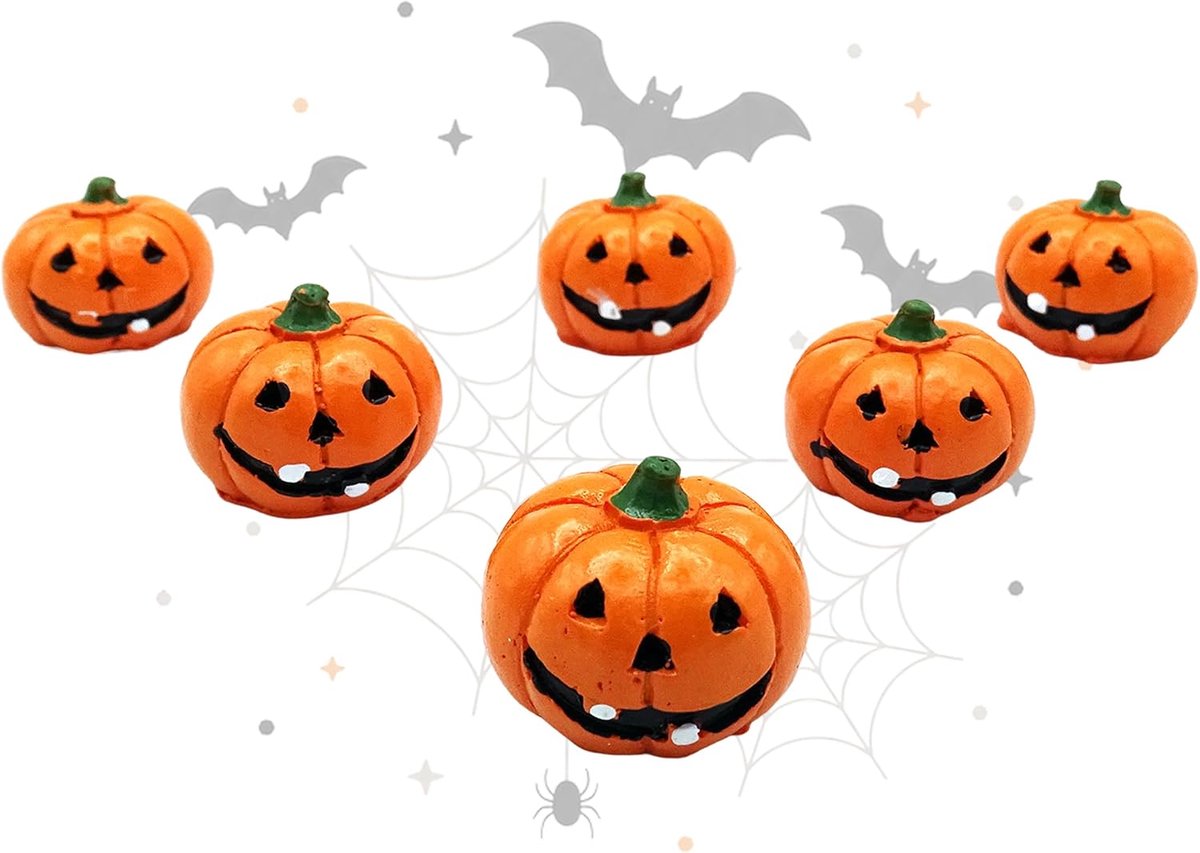 Pompoen decoratie set van 6 polystone – mini Halloween pompoenen oranje met gezicht, elk ca. 2,5 cm, herfststrooidecoratie & tafeldecoratie voor Halloween en Thanksgiving