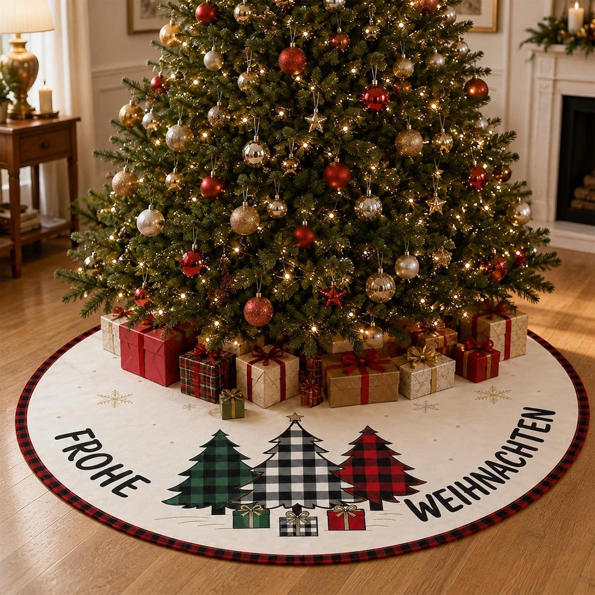 rond, 120 cm, met ruitpatroon, voor kerstdecoratie