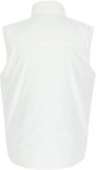 Witte bodywarmer, lange rug, met opstaande kraag.