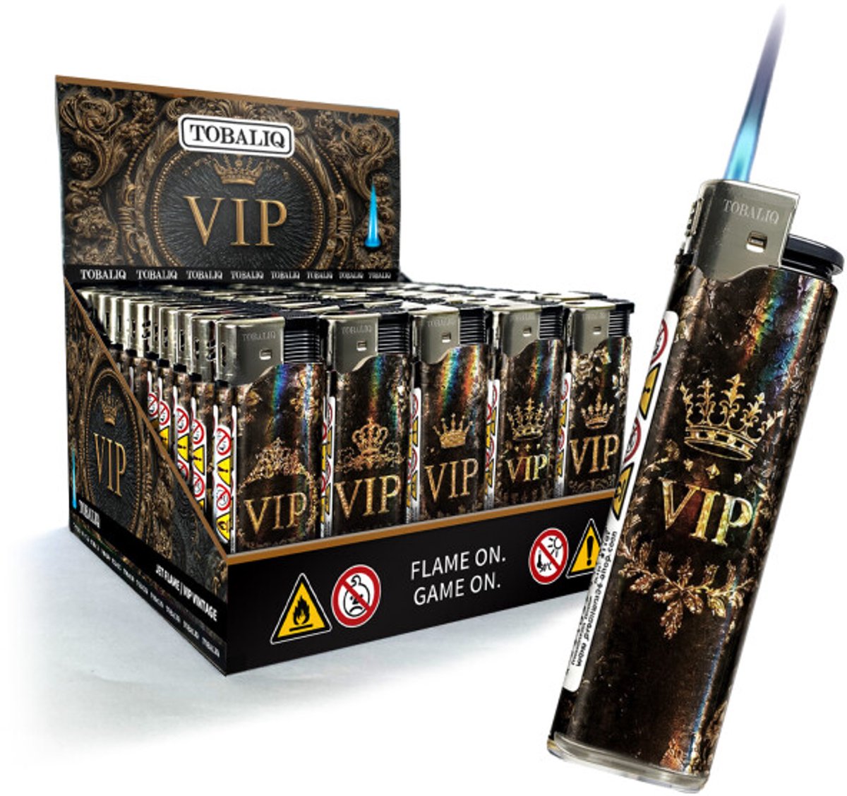 Tobaliq - Display 50 stuks- Turbo Aansteker -Design 3D JET-Motiefaansteker VIP VINTAGE - Aansteker - Navulbaar - Stormaansteker - Vuurwerk aansteker - BBQ