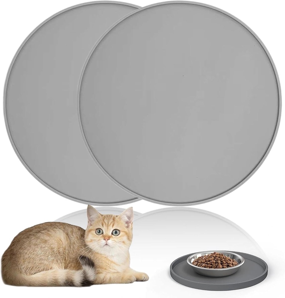 Set van 2 hondenbakmatten 25 cm, grijze voerbakmat