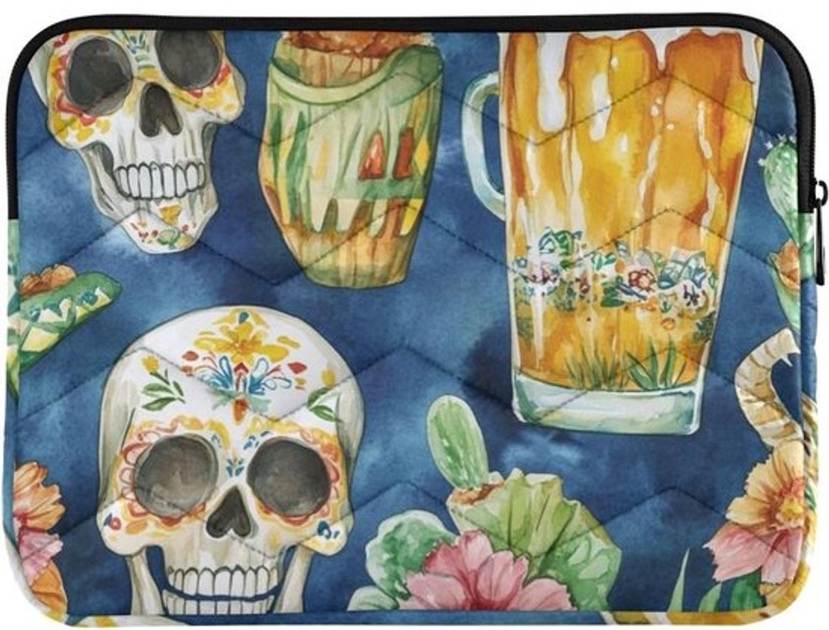Laptophoes - Laptoptas - Bescherming laptop - Waterbestendig polyester - 15-16 inch - Mexicaans Schedel Design