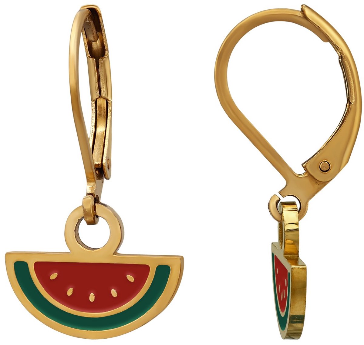 Joy|S - Meloen bedel oorbellen - Brisure sluiting - Chirurgisch staal - ip/pvd gold plated - meloen met leverback - kinderoorbellen