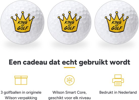 Golfballen King of Golf Goud - Golfer Golf Cadeau - 3 stuks - Wilson - Bedrukte Golfballen van Wilson — afbeelding 2