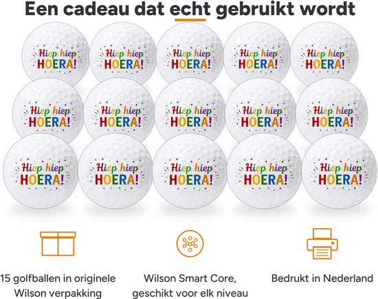 Golfballen Hiep Hiep Hoera Meerkleurig - Verjaardag Golf Cadeau - 15 stuks - Wilson - Bedrukte Golfballen van Wilson — afbeelding 2