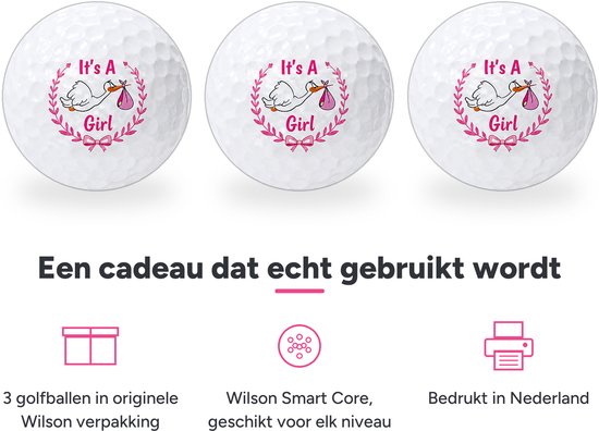 Wilson Golfballen It's a Girl - Geboorte Golf Cadeau - 3 stuks - Bedrukte Golfballen van Wilson — afbeelding 2