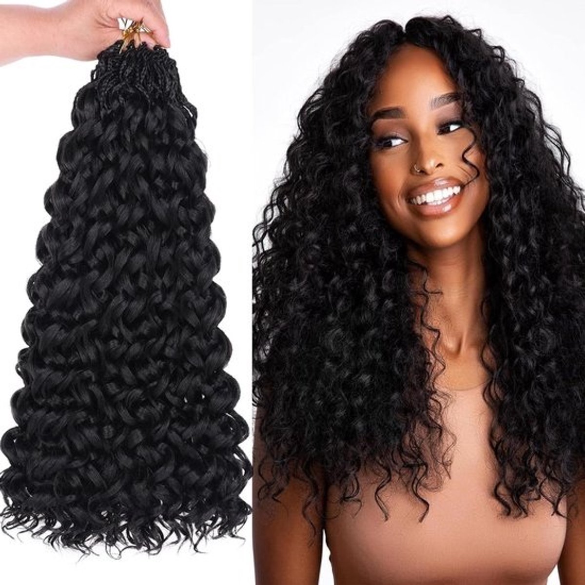 Gogo Curl vlechthaar, 18 inch/45,7 cm, 8 verpakkingen, Black Ocean Wave, voorgelust, diep gedraaid, Goddess Box Braids, kort krullend, watergolf, synthetisch vlechthaar voor vrouwen, meisjes