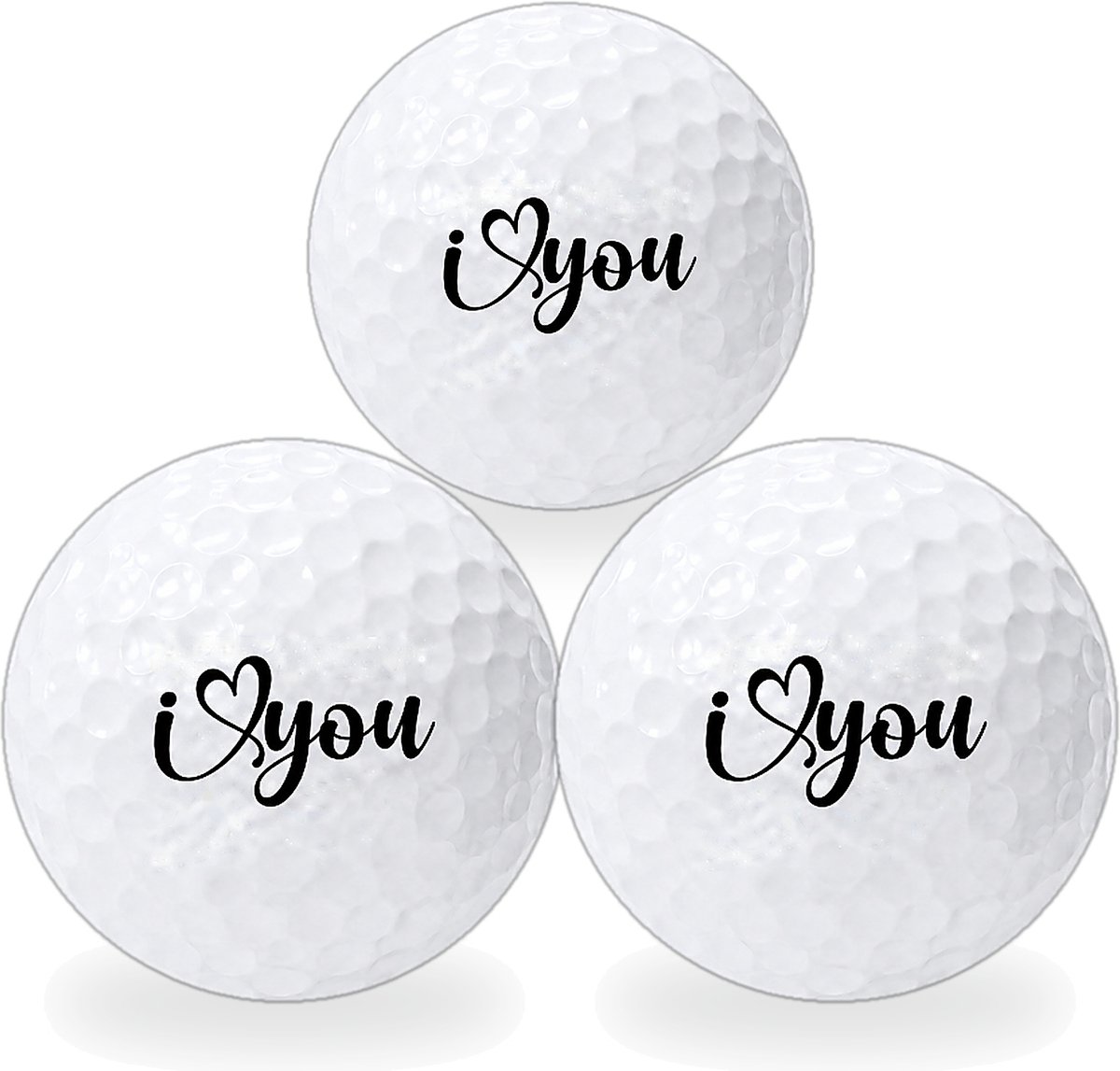 Golfballen I Love You Zwart - Valentijn Golf Cadeau - 3 stuks - Wilson - Bedrukte Golfballen