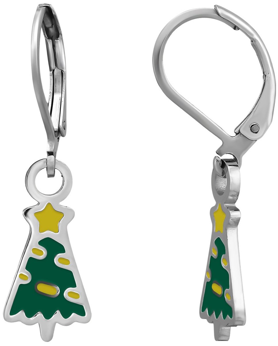 Joy|S - Kerstboom bedel oorbellen - Brisure sluiting - Chirurgisch staal - groen geel - ip/pvd - kerst oorbellen met leverback - kinderoorbellen