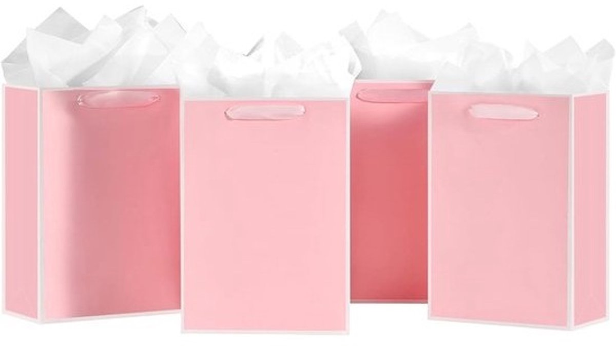 Cadeautasjes - Geschenkzakken Luxe - Geschenken Verpakken - Wit Frame Ontwerp - 20x10x28 cm - Roze
