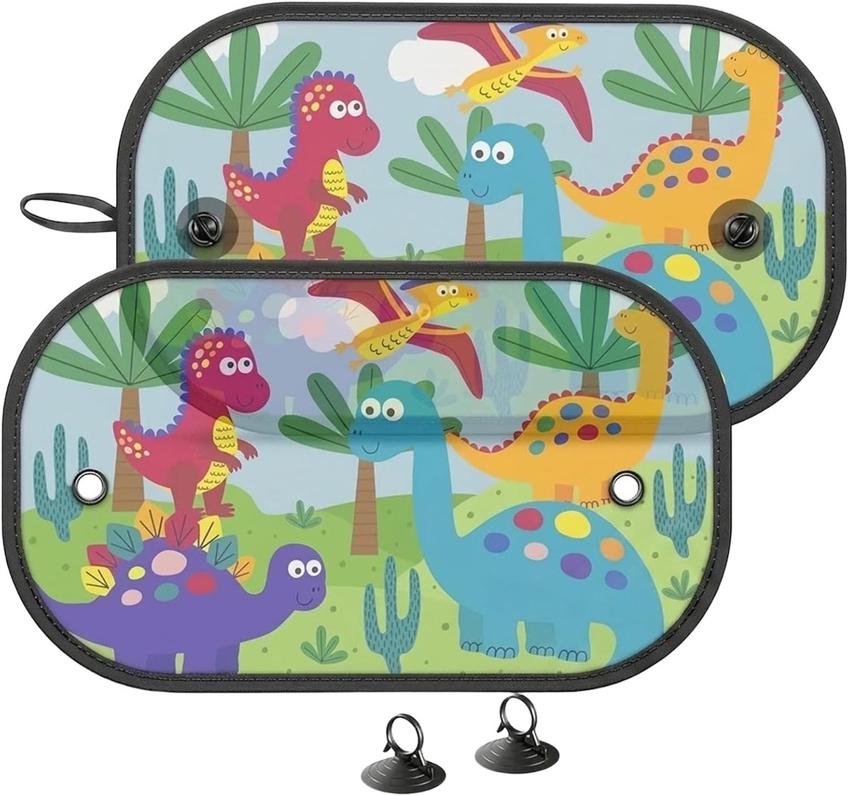 Autozonwering voor kinderen, 2 stuks (50 x 30 cm), autozonwering voor achterruiten met dinosaurus-motief, verduisterend net voor zonwering en uv-stralen, eenvoudige installatie