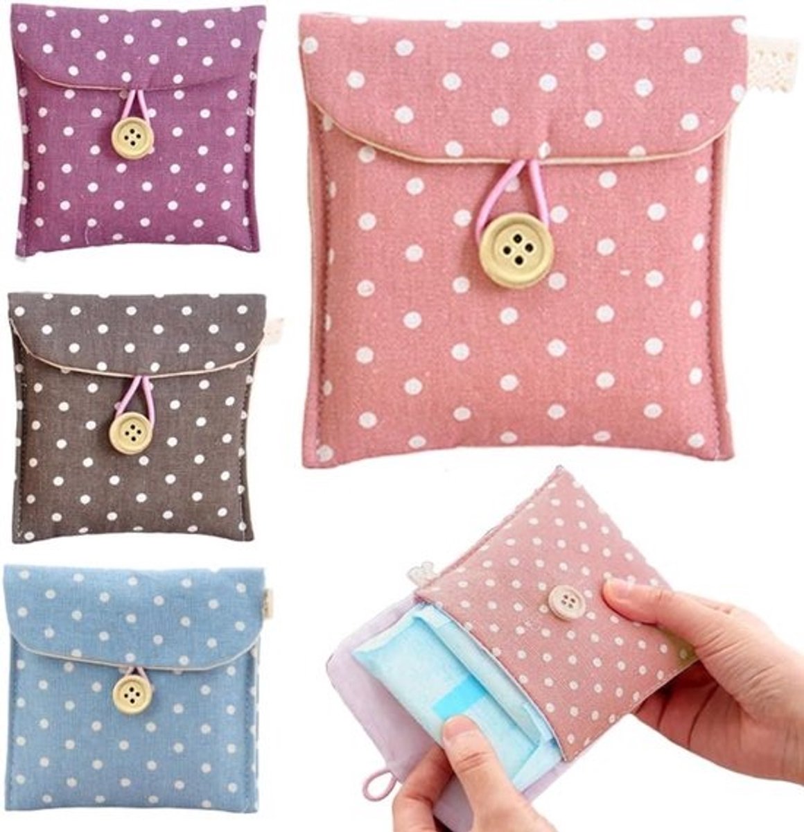Maandverband Tampon Zakjes - Hygiëne Tasjes - Onderweg Hygiëne - Met Knoopsluiting - 4 stuks - Meerkleurig