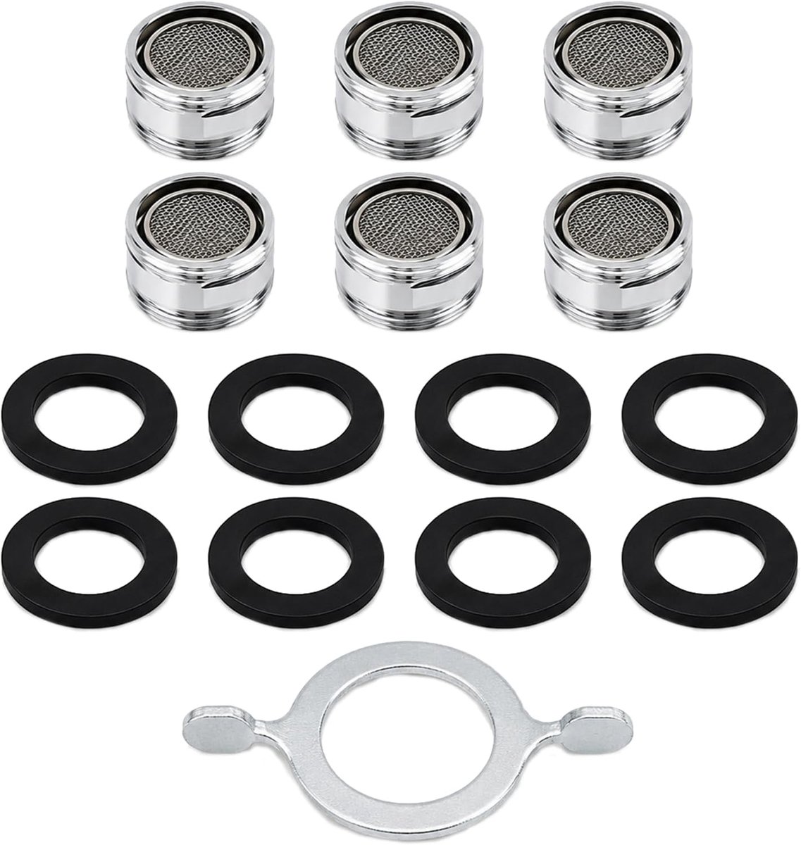 Set van 6 filters voor kraan, beluchter keukenkraan, stroomregelaar met binnendraad M24, waterbesparend mondstuk, zeef voor mengmondstuk, met ringen en gereedschap