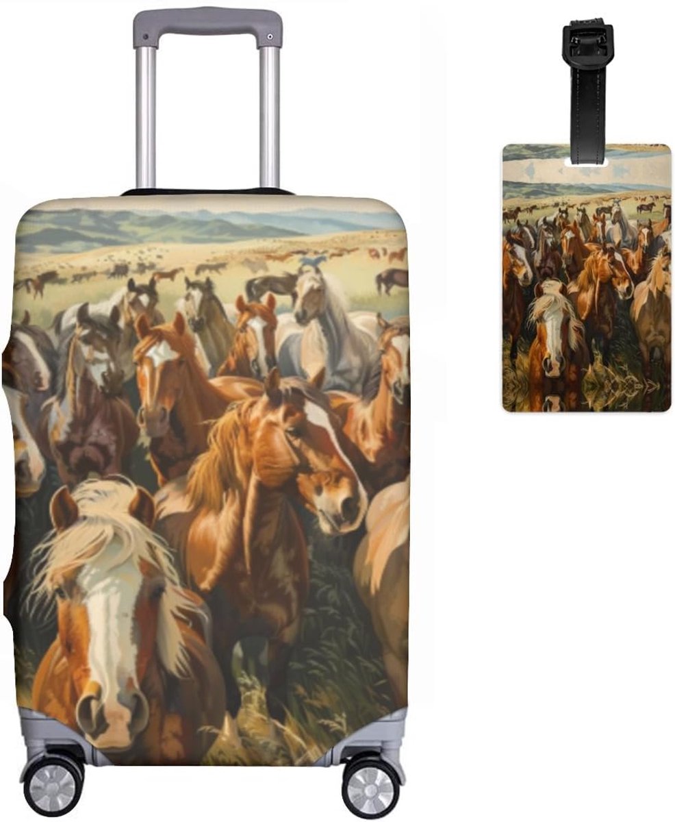 Kofferbeschermhoezen + bagagelabel, set van 2, elastische kofferhoezen, 45-81 cm, bagagebescherming, 3D-dieren, kofferbeschermhoes, krasbestendige kofferbescherming, R9, S(19-21In）, kofferhoes