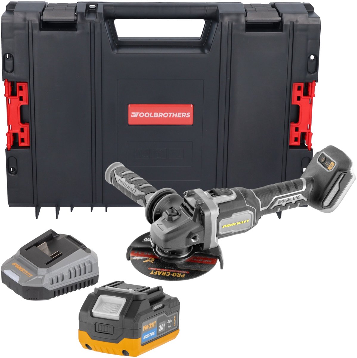 Procraft Industrial AG125Bbb accu-haakse slijper 20 V 125 mm borstelloos Solo - zonder accu, zonder oplader