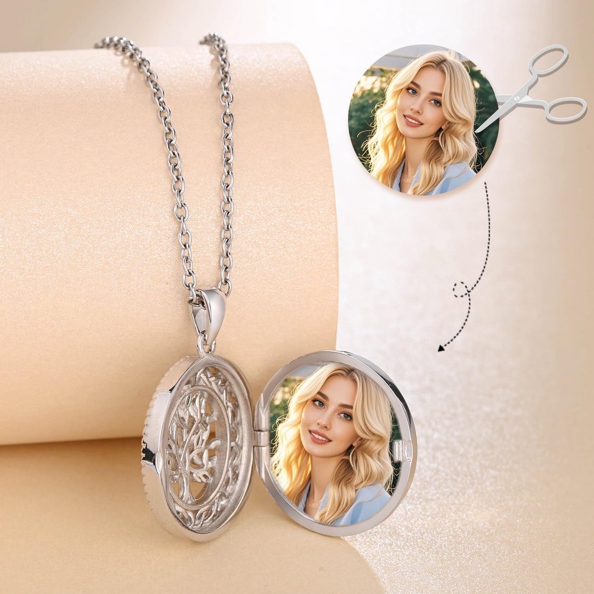 levensboom met bladeren van zirkonia in prinsessengeslepen medaillon dames zilver 925 opengewerkte stamboom foto ketting amulet sieraden cadeau voor vrouwen moeder vriendin