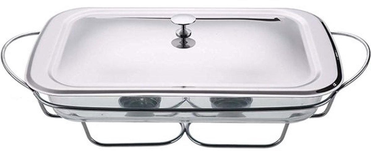 Buffetwarmer Roestvrij Staal - Warmhoudplaat Voedsel - Feestelijke Catering - Dubbele Branders - 42.8x21x13 cm - Goud en Zilver