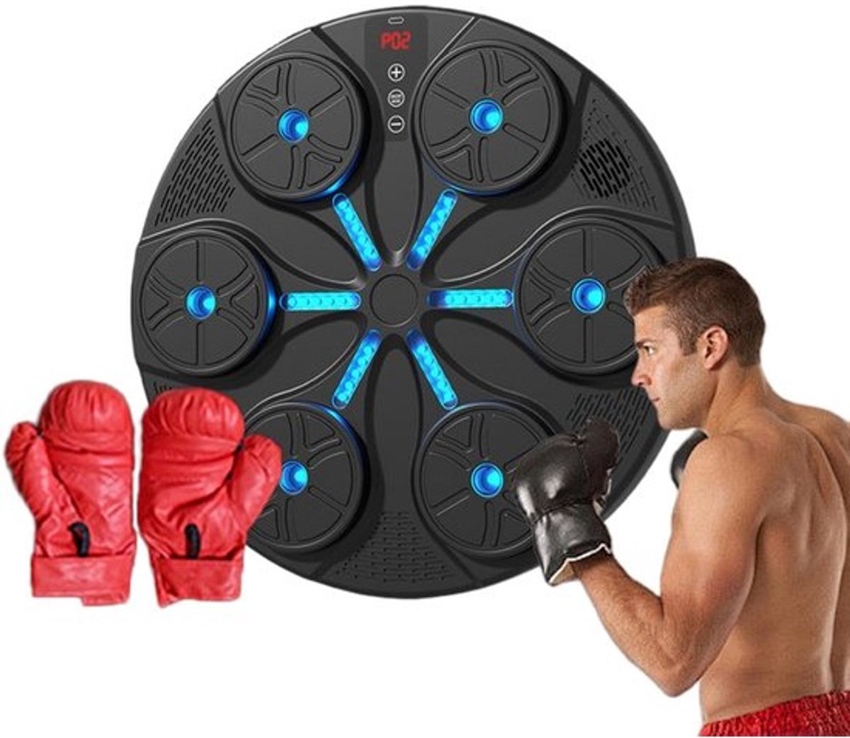Muziek Bokszak - Wand Boksmachine - Thuis Fitness - Geïntegreerde Muziekfunctie - 35x35x5 cm - Zwart