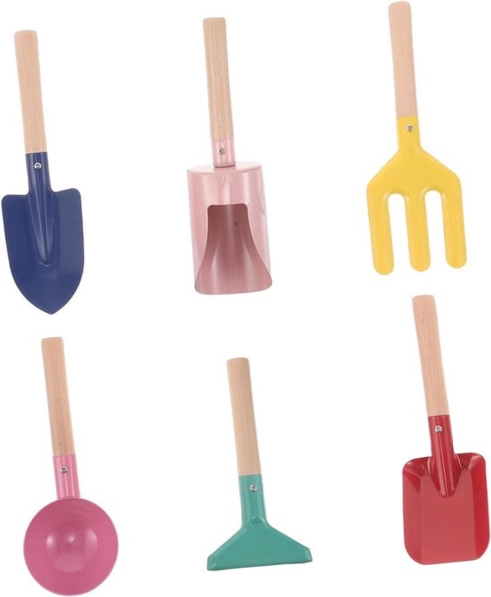 Kindertuingereedschap Set - Buitenspeelgoed Kinderen - Spelen en Ontdekken - Hout en Metaal - Diverse Maten - Meerdere Kleuren