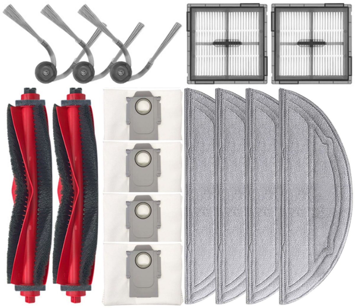 Accessoireset 15 Stuks - Geschikt voor Roborock Q10 S5+ & Q10 S5,Q10 X5 & Q10 X5+ - 2 Hoofdborstels, 3 Zijborstels, 2 HEPA Filters, 4 Stofzakken & 4 Dweilpads