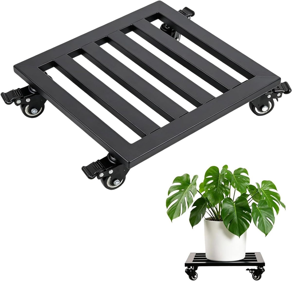 30 cm, rolplank, planten, vierkant, tot 200 kg, plantenstandaard op rolplank, plantenroller buiten, weerbestendig, voor balkon en tuin (zwart)
