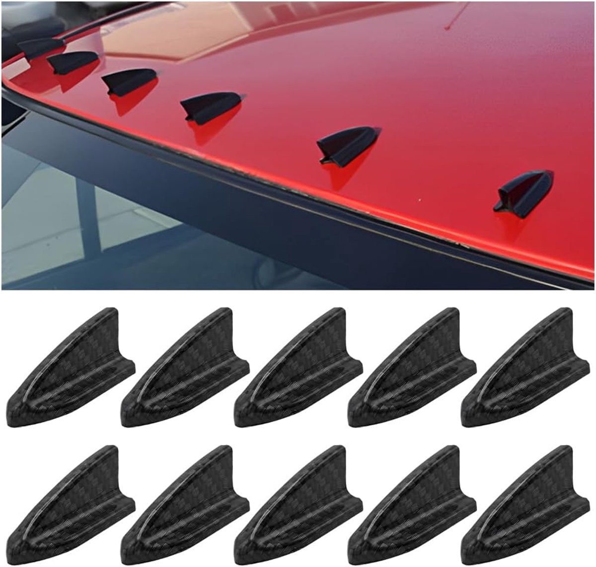 Dailygoods- Haaienvin Antenne Universeel - 10 Stuks - Zwart Carbon Patroon - Kunststof - Bumper Auto Lichaam Instelling - 52,5 x 23 x 22 mm - Dakspoil