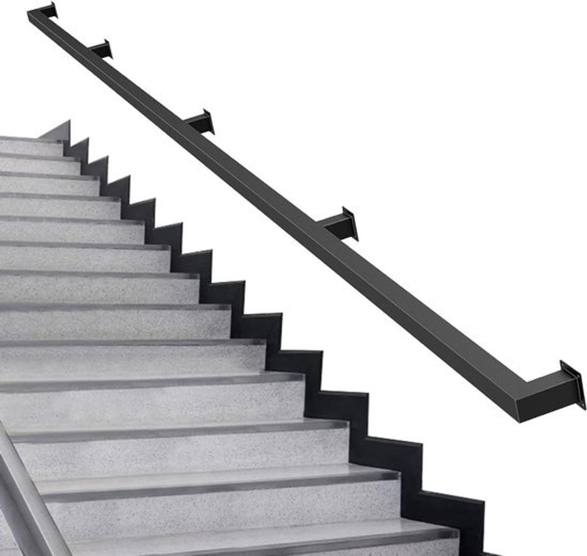 Trapleuning Metaal - Handgreep Leuning - Veilige Ondersteuning - Smeedijzeren Design - 200 cm - Zwart