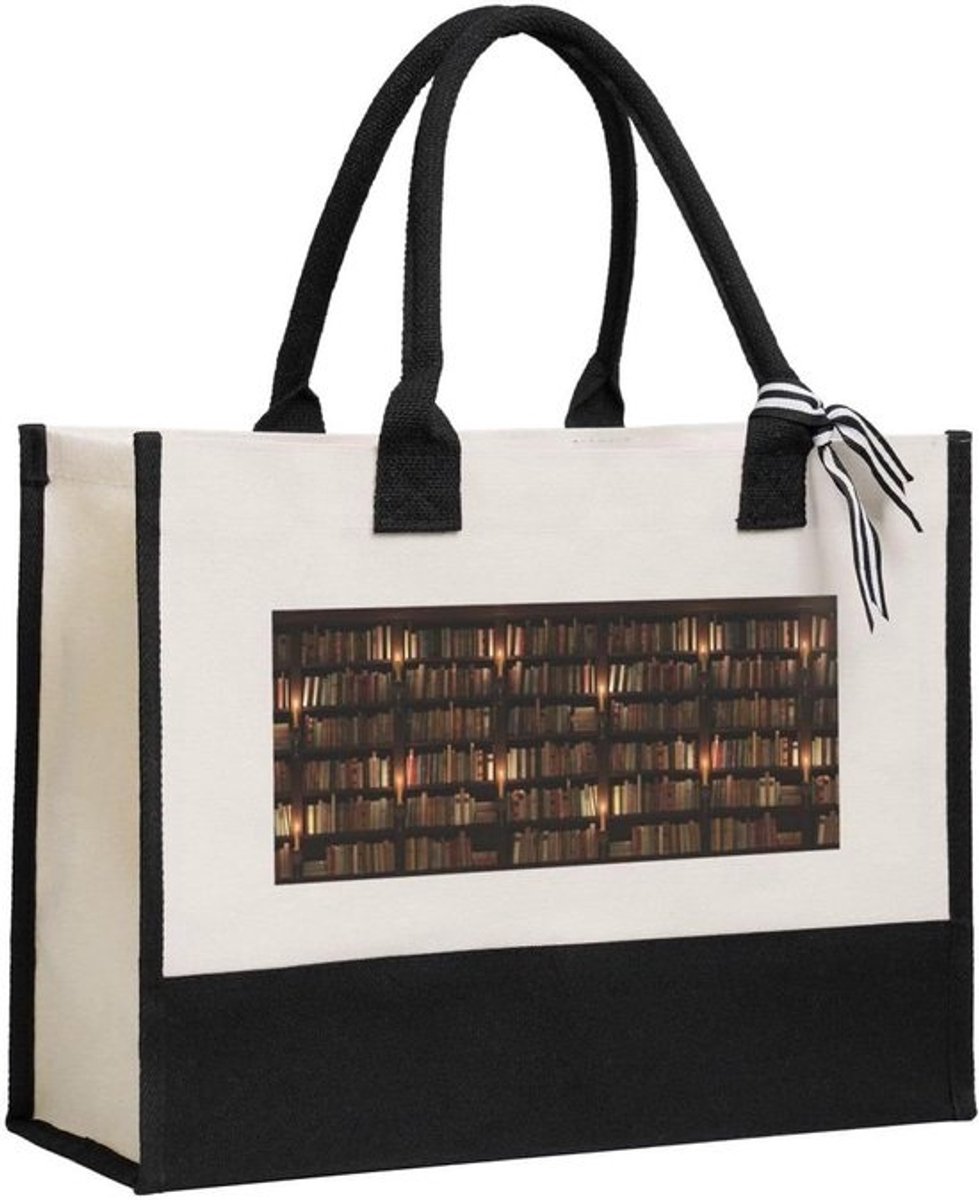 Canvas Handtas - Draagtas Stoffen - Dagelijks Gebruik - Book Room Library Print - 4293 x 1702 x 32 cm