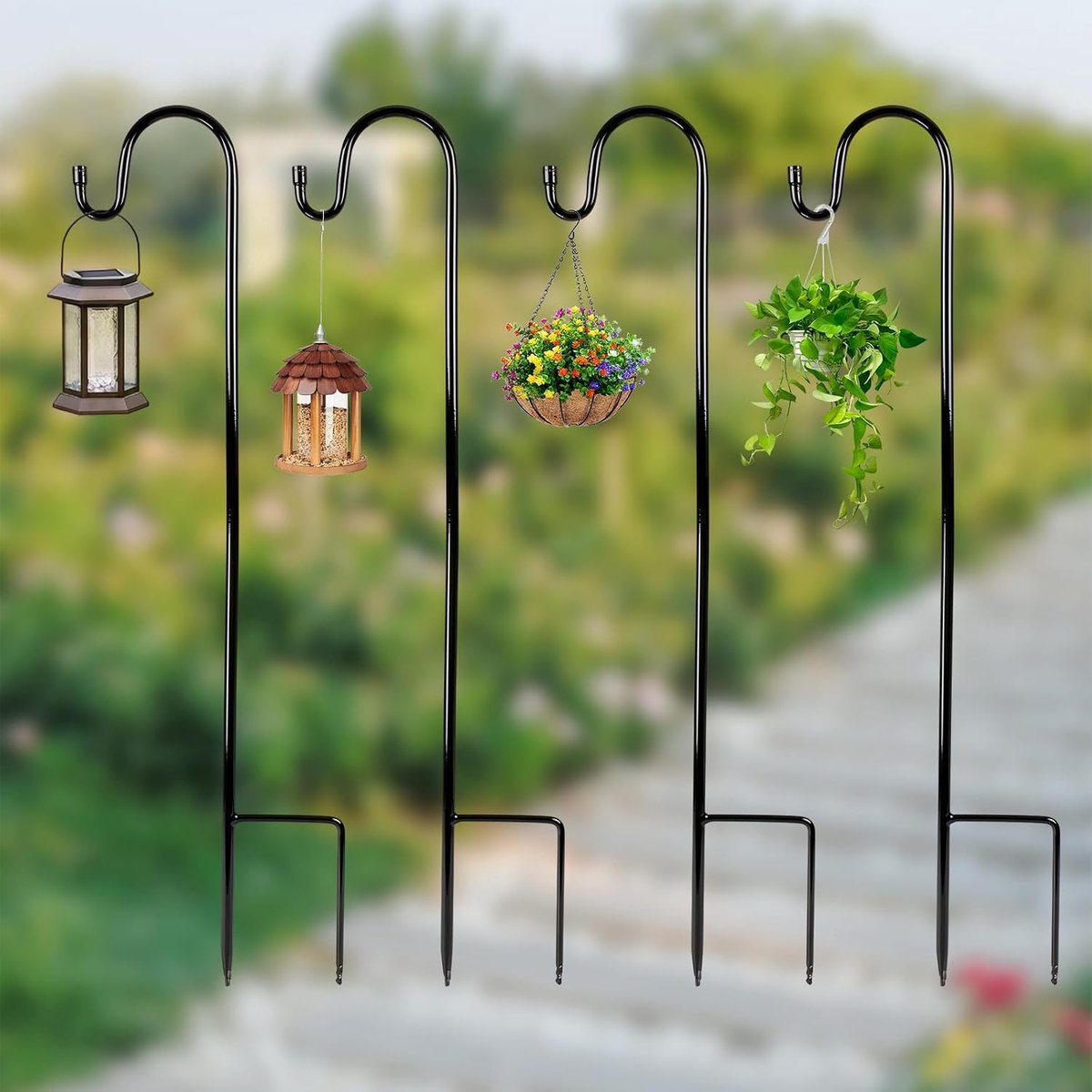 Dailygoods- Herdershaken Roestbestendig - 4 Stuks 90cm - Tuindecoratie - Metalen Herdersstaf - Zwart IJzer - Antieke Look - Tuinstok