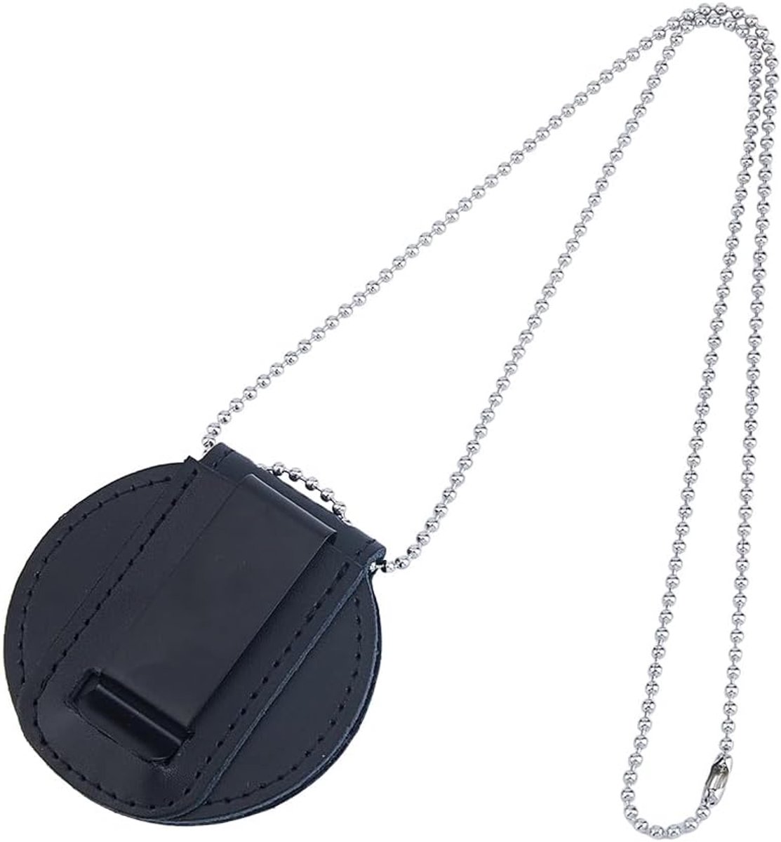 Dailygoods- ID-kaarthouder Platte Lederen Veiligheids-ID-kaarthouder - Universele ID-kaarthouder - Riemclip - IJzeren Ketting - Geschikt voor Politiea