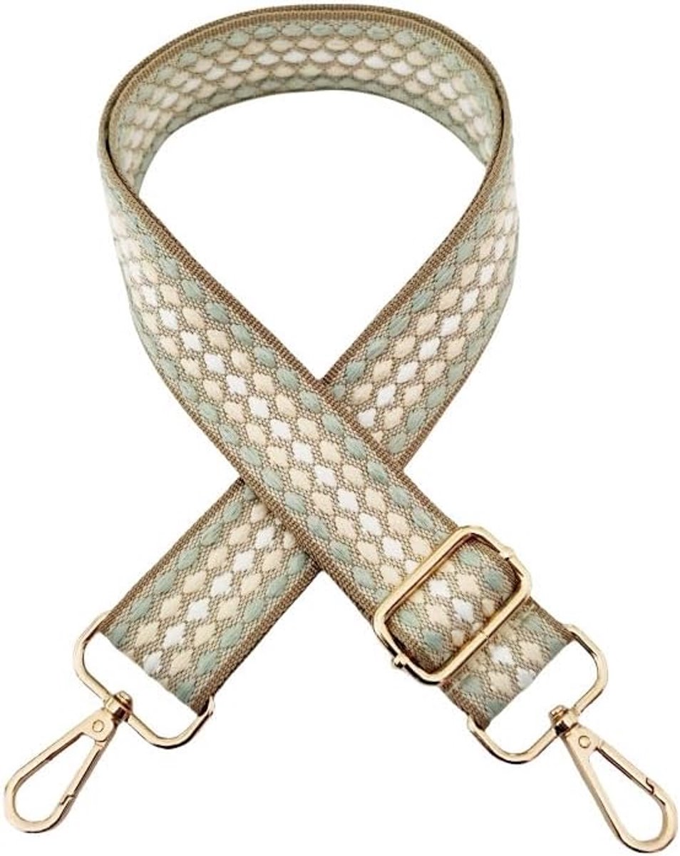 Schouderriem voor tassen, verstelbaar, 72-130 cm, 3,8 cm breed, voor dames, tasriem om te wisselen, tasriem, schouderriem met gouden karabijnhaak, beige