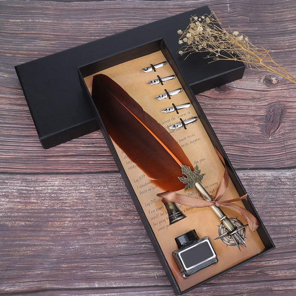 Dailygoods- Kalligrafiepen Antiek - Ganzensveer - Roestvrijstalen Penpunt - Comfortabel Schrijven - Geschikt voor Tekenen - Uniek Patroon - Verenpen