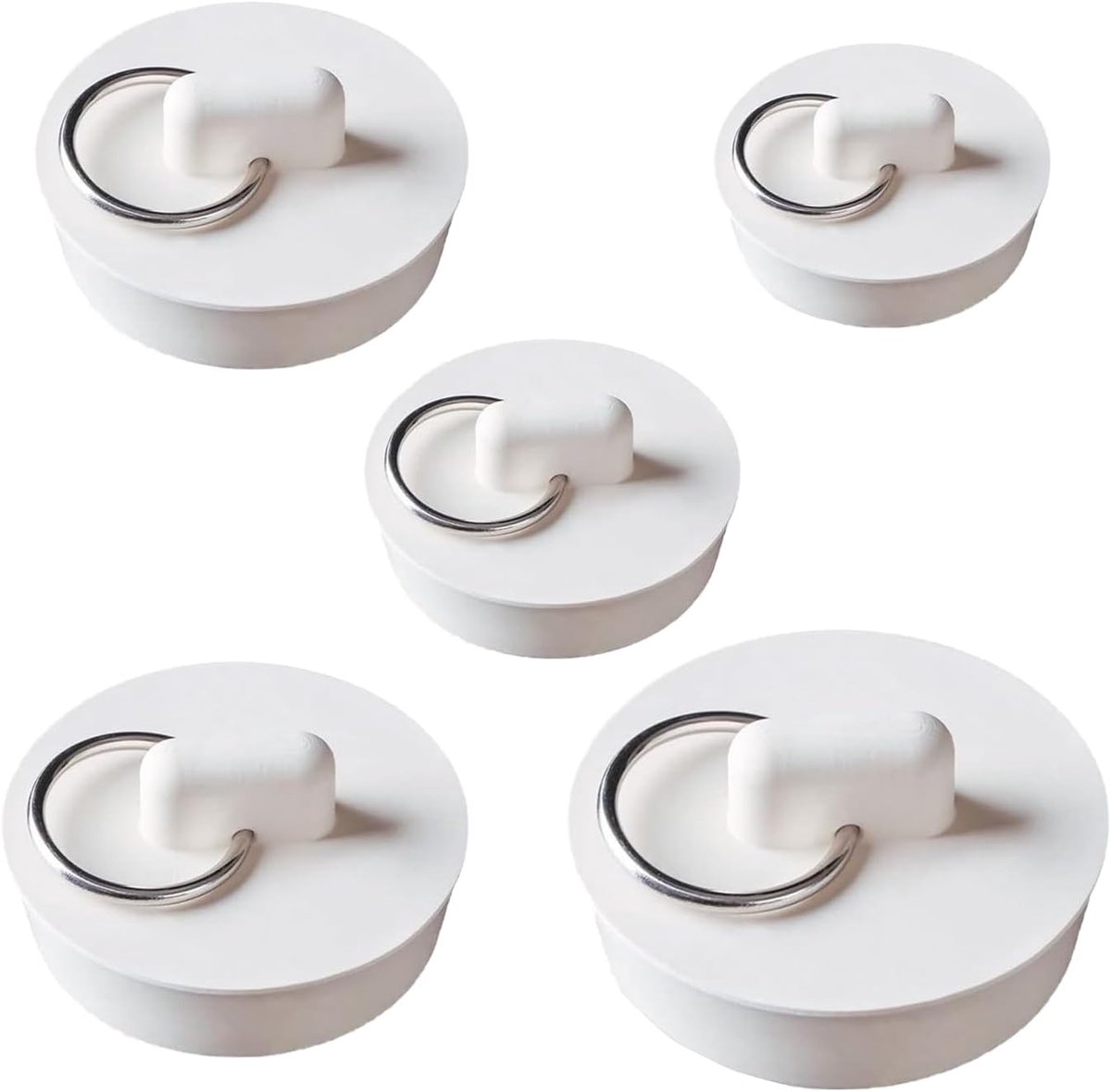 Dailygoods- Badstop Set van 5 - Rubber Gootsteenplug - Waterdicht - Afdichting - Ophangring - Diverse Maten - Afvoerplug