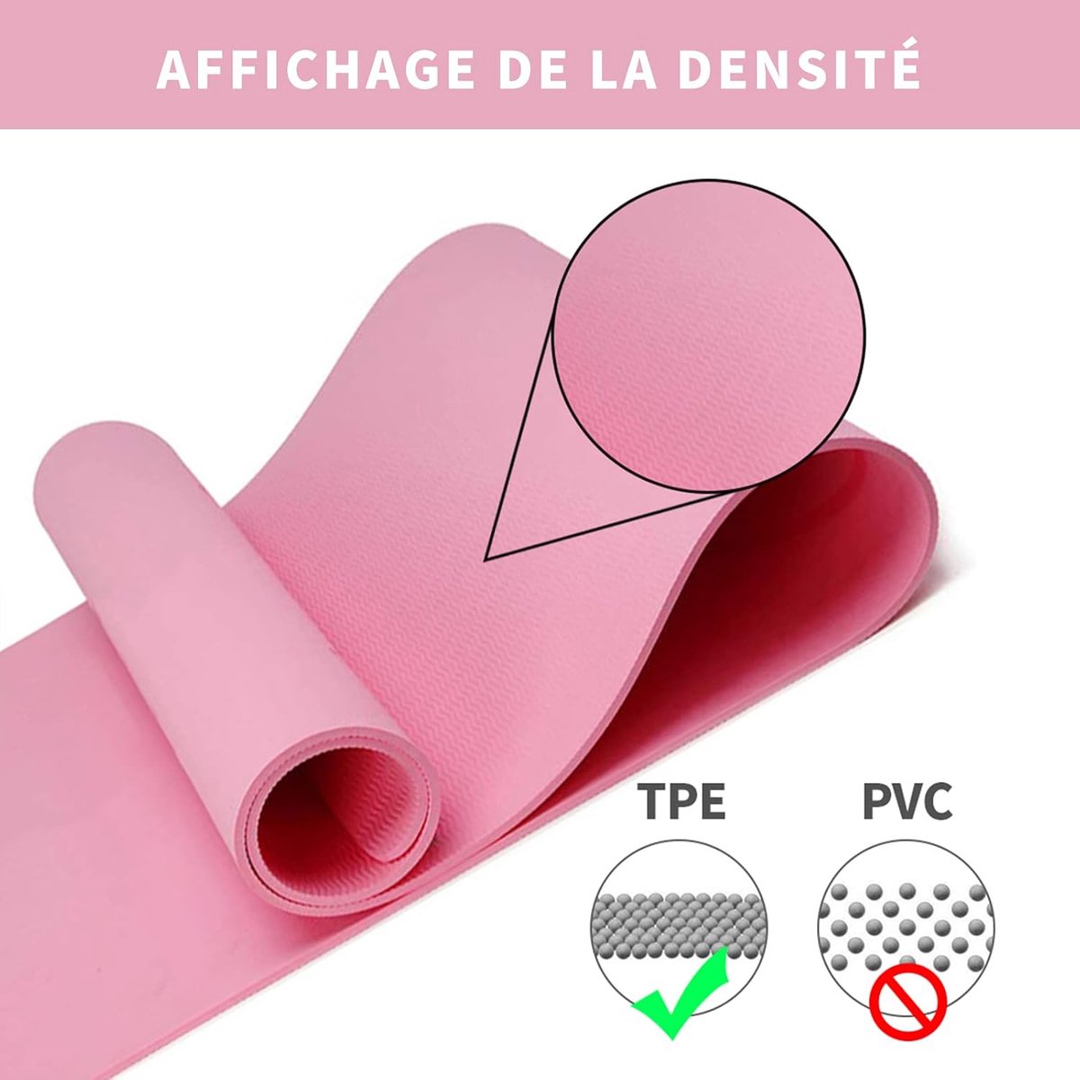 Yogamat, gymnastiekmat, fitnessmat, antislip pilatesmat met draagriem, 183 x 61 x 0,6 cm, roze