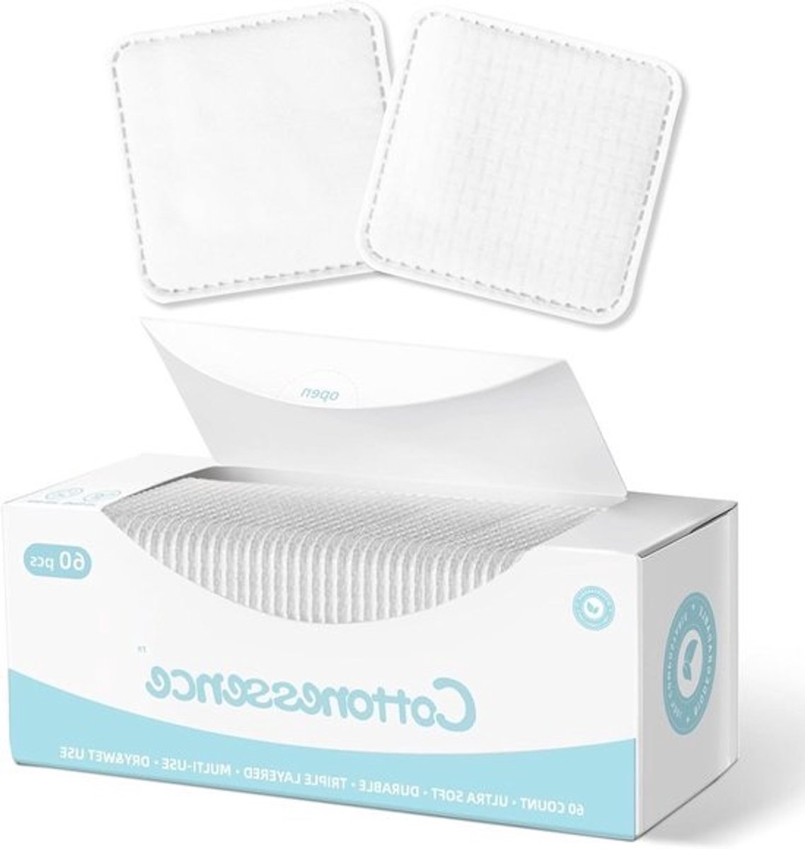 Katoenen Pads - Wattenschijfjes - Make-up Verwijderen - Pluisvrij Ontwerp - 60 Stuks - Wit