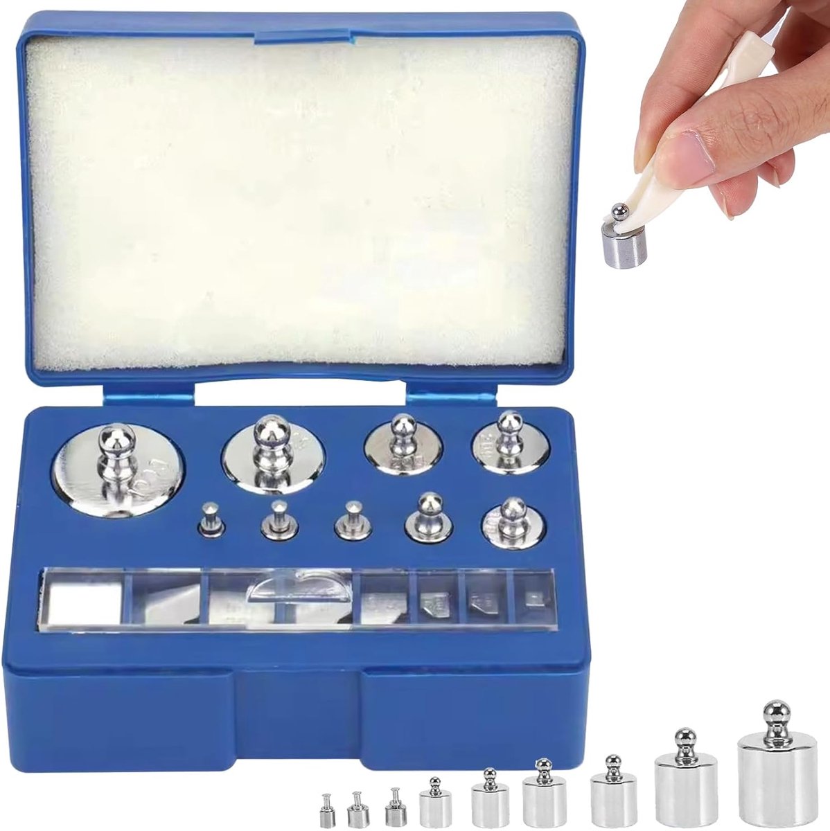 Dailygoods- Kalibratiegewicht Set - 17 Stuks - Roestvrij Staal - Precisie Gewichten - Digitale Weegschaal - Laboratorium Gebruik - Hoge Precisie - Wee