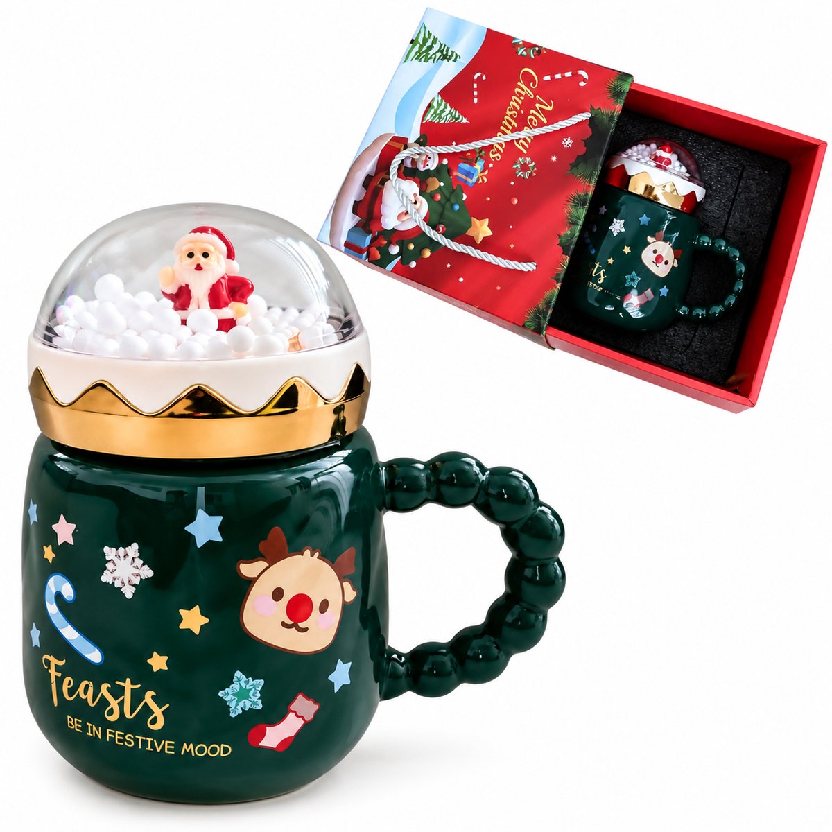 Nina’s Giftshop® Kerstmok met Sneeuwbol – Kerstcadeau – Kerstmok – Kerstversiering – Cadeau voor Man & Vrouw – Geschenkset