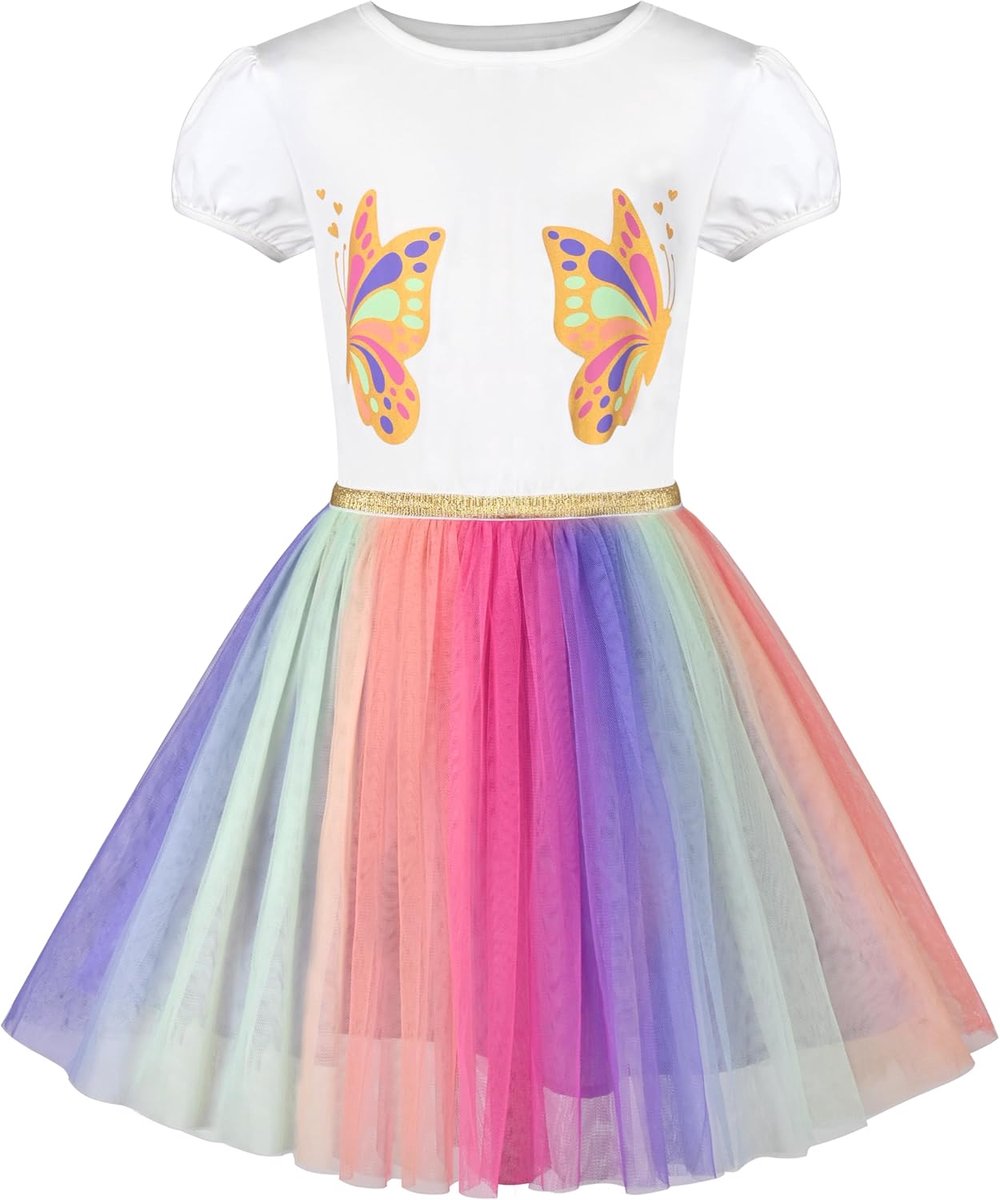 Regenboog Tule Rok Korte Mouwen Verjaardagsfeest